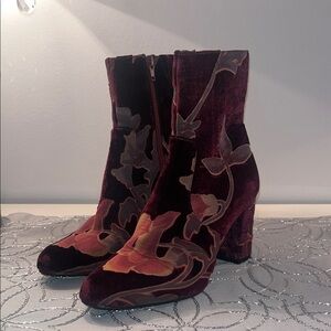 Floral Velvet Ankle Boots